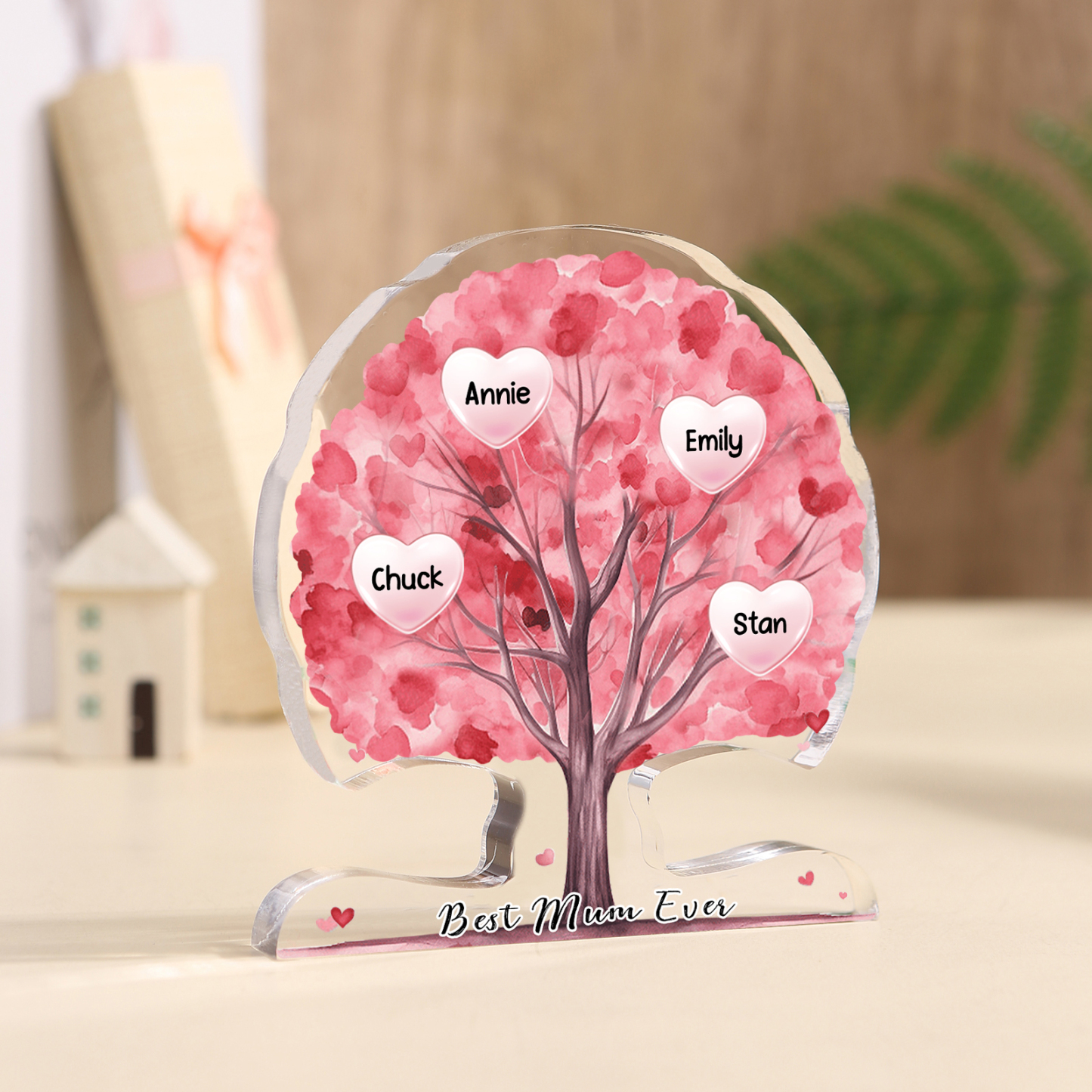 Personalized Tree Shaped Acrylic Plaque Best Mom Ever Custom Family Tree Gift for Mom | Jessemade