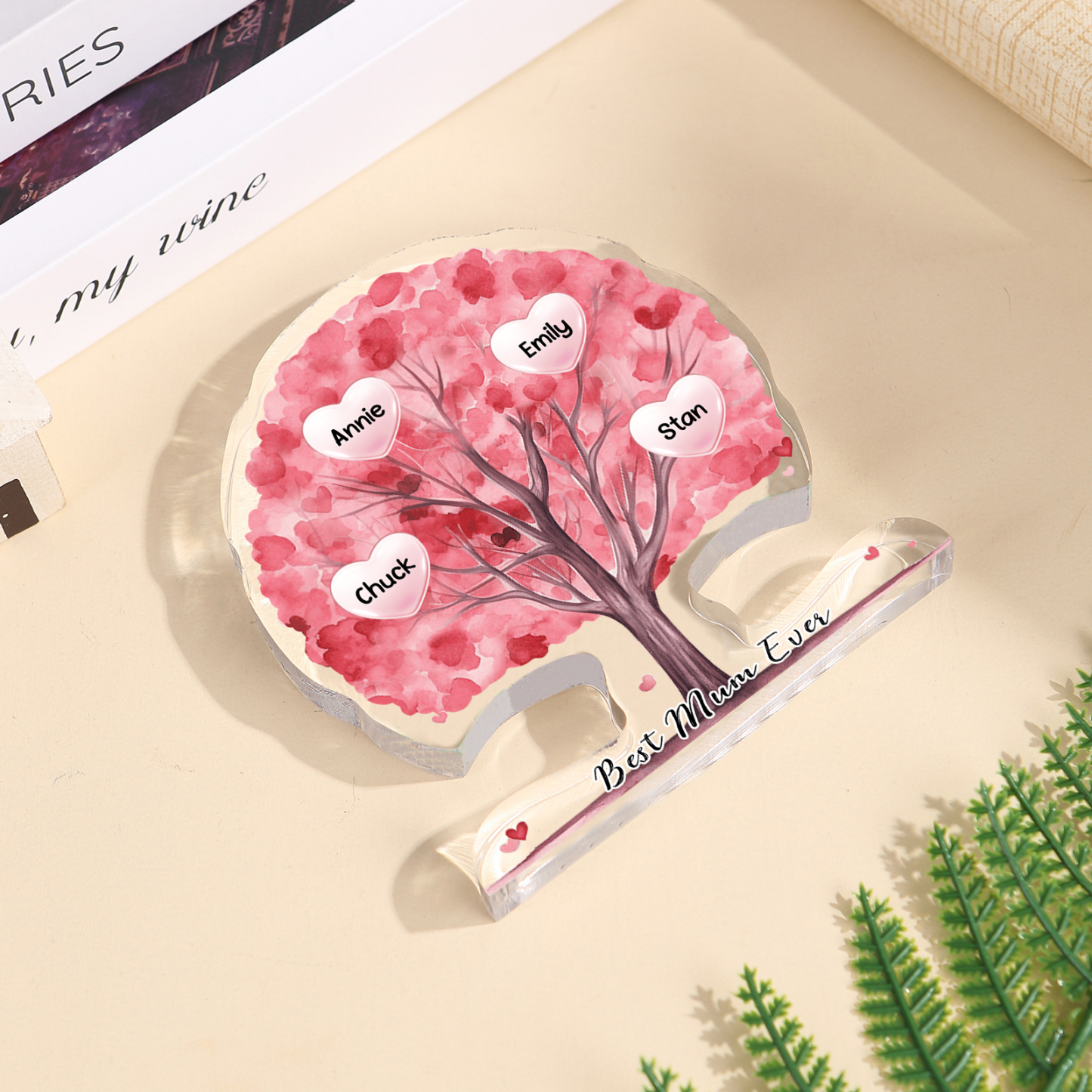 Personalized Tree Shaped Acrylic Plaque Best Mom Ever Custom Family Tree Gift for Mom | Jessemade