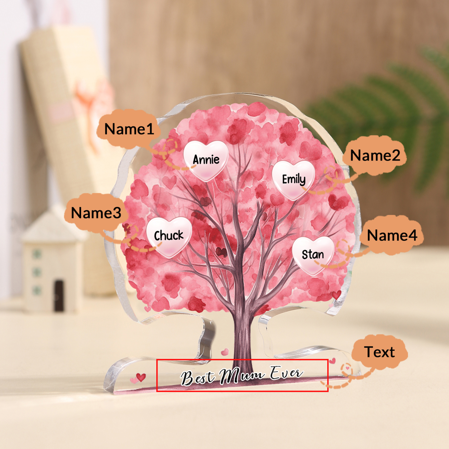 Personalized Tree Shaped Acrylic Plaque Best Mom Ever Custom Family Tree Gift for Mom | Jessemade