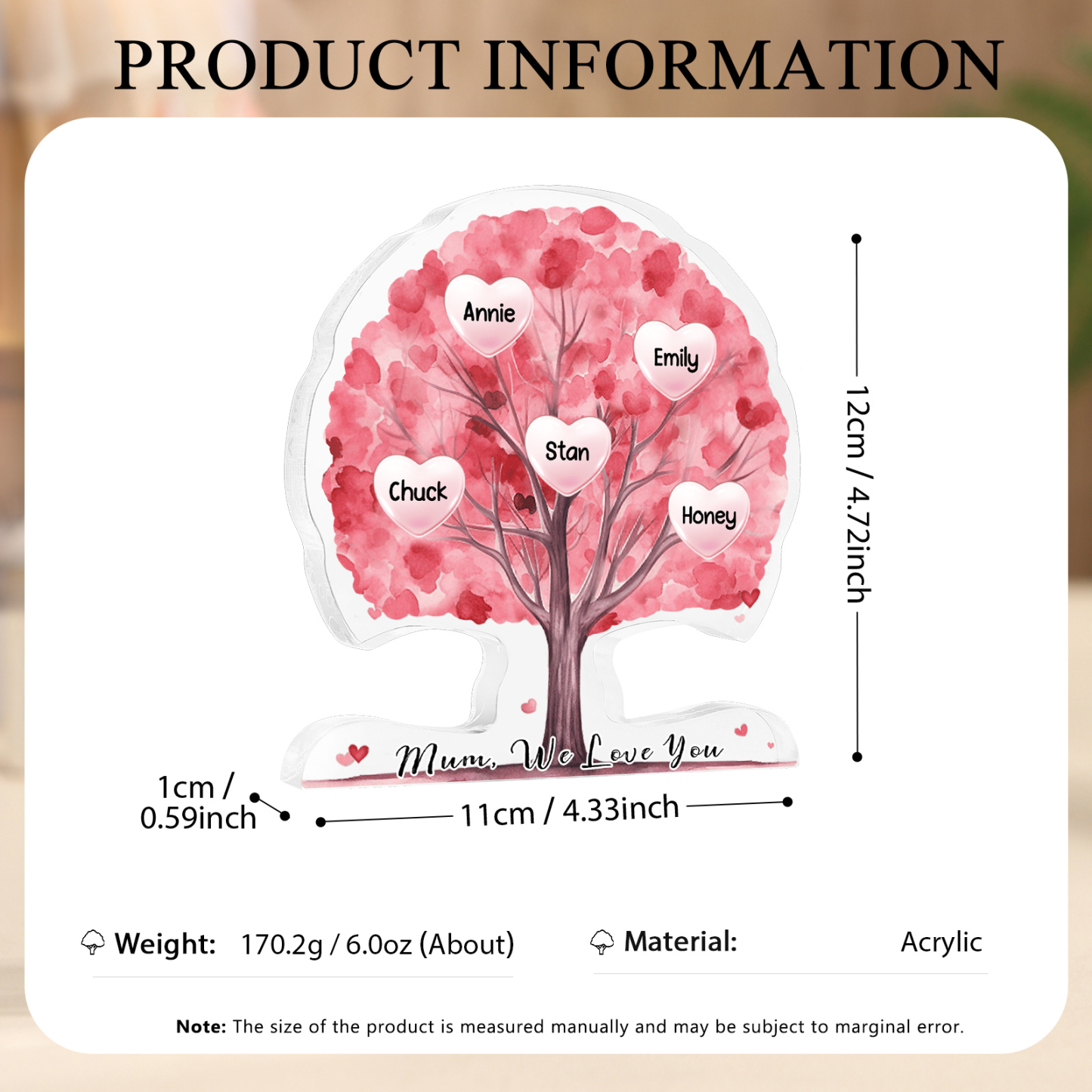 Personalized Tree Shaped Acrylic Plaque Best Mom Ever Custom Family Tree Gift for Mom | Jessemade