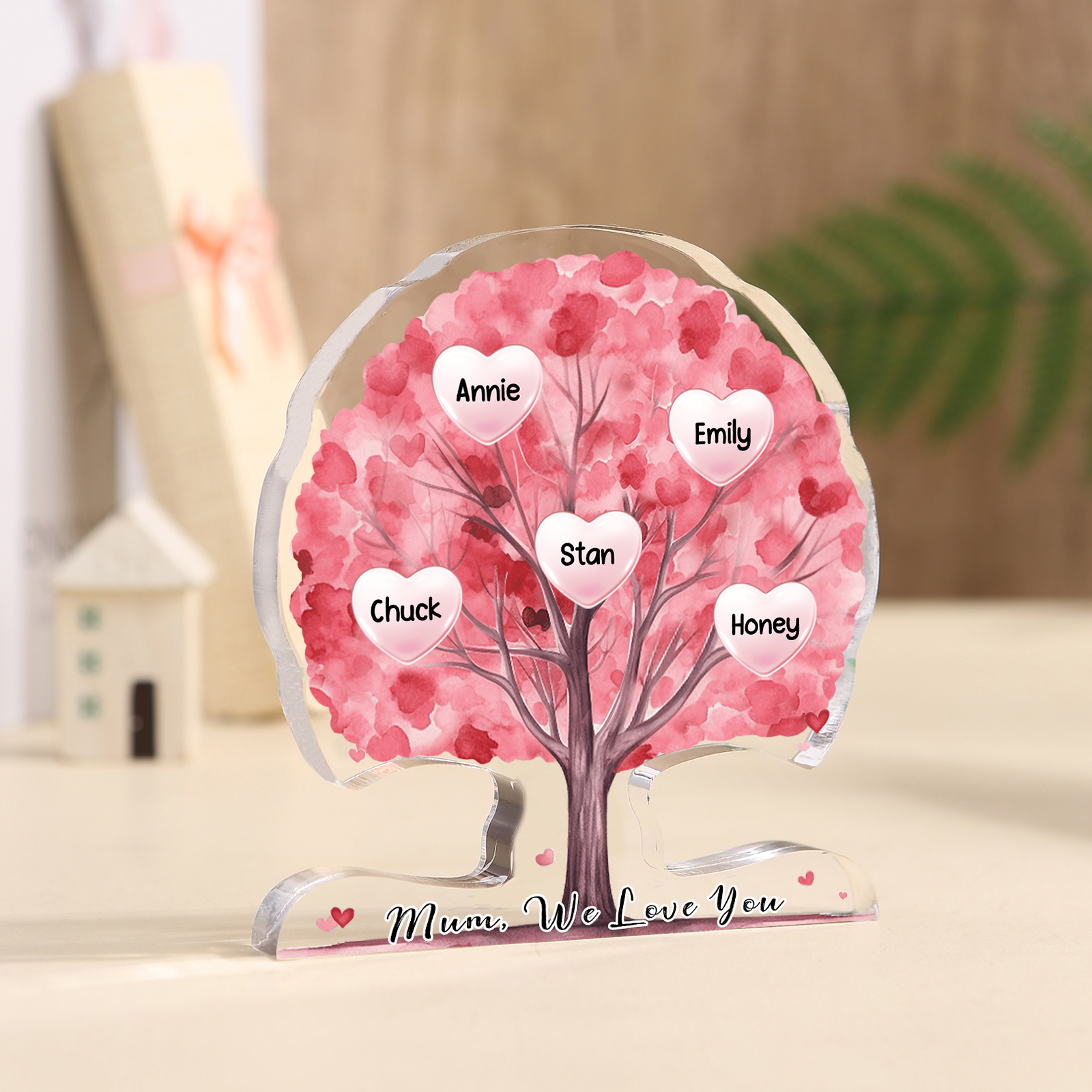 Personalized Tree Shaped Acrylic Plaque Best Mom Ever Custom Family Tr