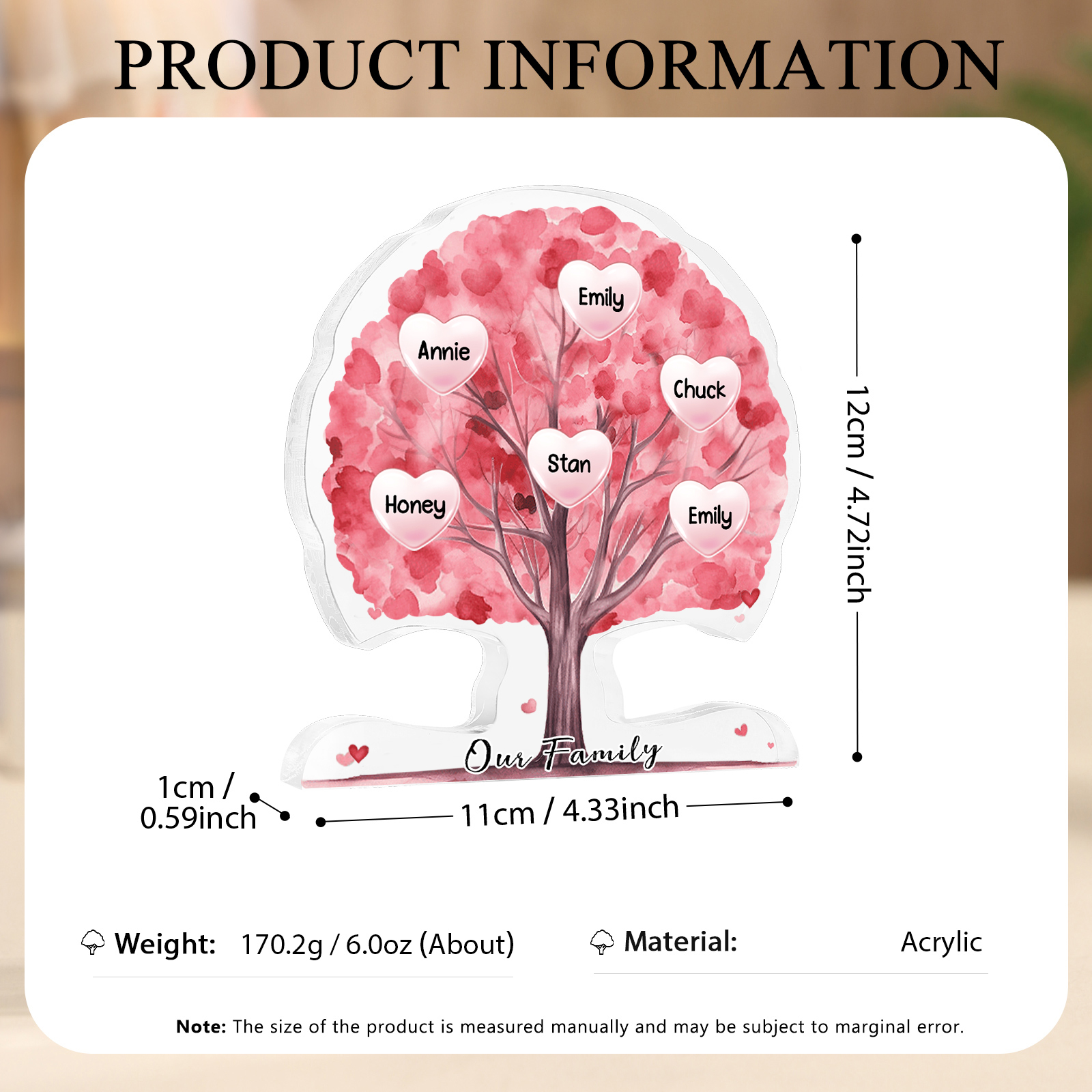 Personalized Tree Shaped Acrylic Plaque Best Mom Ever Custom Family Tree Gift for Mom | Jessemade