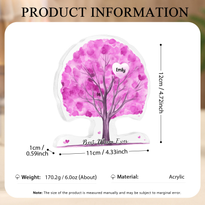 Personalized Tree Shaped Acrylic Plaque Best Mom Ever Custom Family Tree Gift for Mom | Jessemade