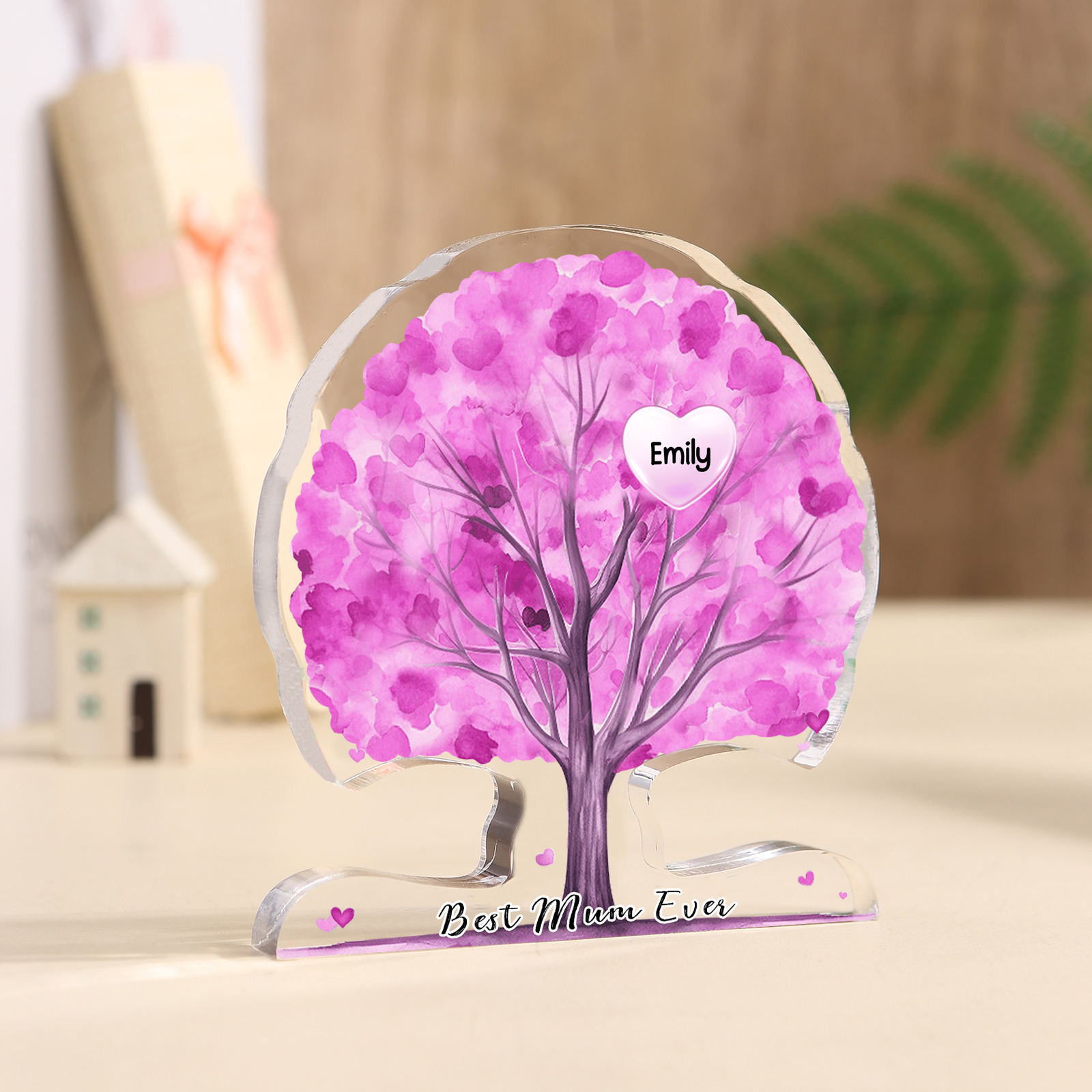 Personalized Tree Shaped Acrylic Plaque Best Mom Ever Custom Family Tree Gift for Mom | Jessemade