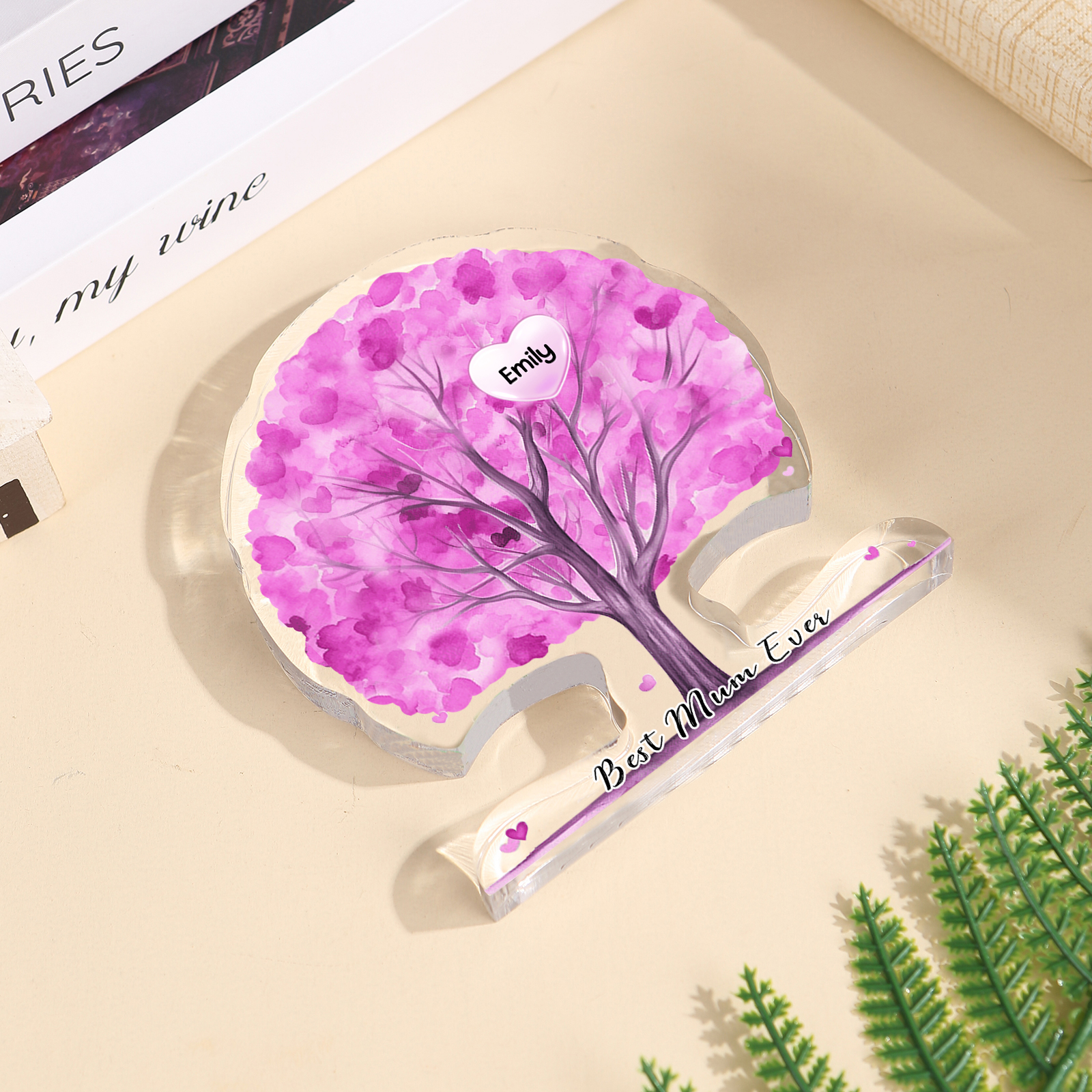 Personalized Tree Shaped Acrylic Plaque Best Mom Ever Custom Family Tree Gift for Mom | Jessemade