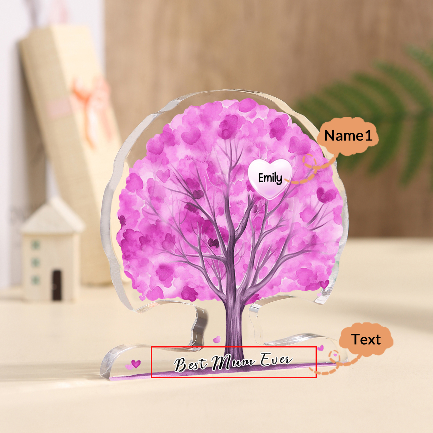 Personalized Tree Shaped Acrylic Plaque Best Mom Ever Custom Family Tree Gift for Mom | Jessemade