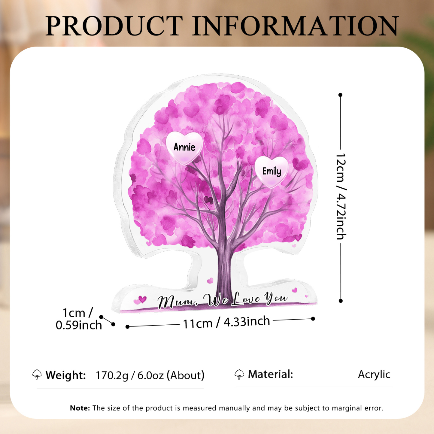 Personalized Tree Shaped Acrylic Plaque Best Mom Ever Custom Family Tree Gift for Mom | Jessemade