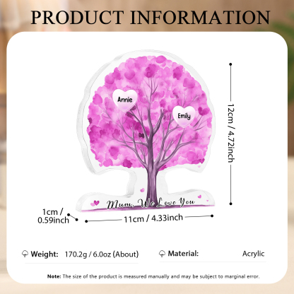 Personalized Tree Shaped Acrylic Plaque Best Mom Ever Custom Family Tree Gift for Mom | Jessemade