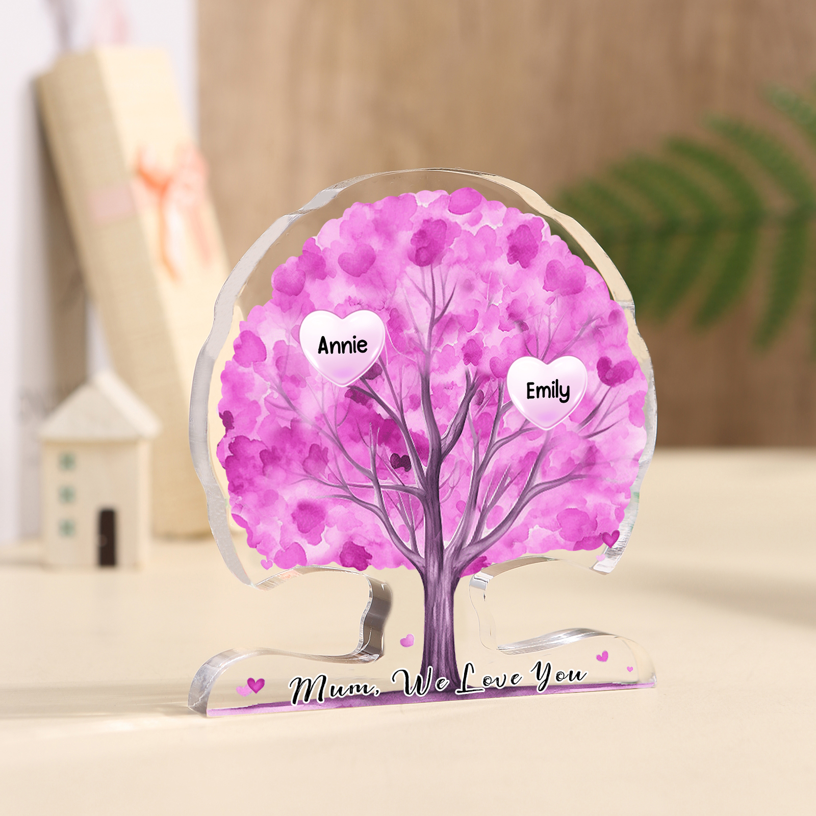 Personalized Tree Shaped Acrylic Plaque Best Mom Ever Custom Family Tree Gift for Mom | Jessemade
