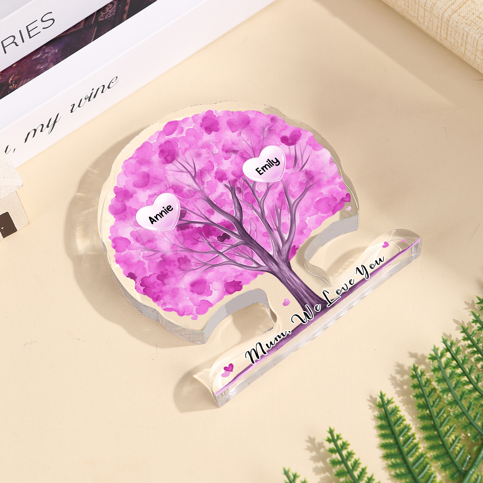 Personalized Tree Shaped Acrylic Plaque Best Mom Ever Custom Family Tree Gift for Mom | Jessemade
