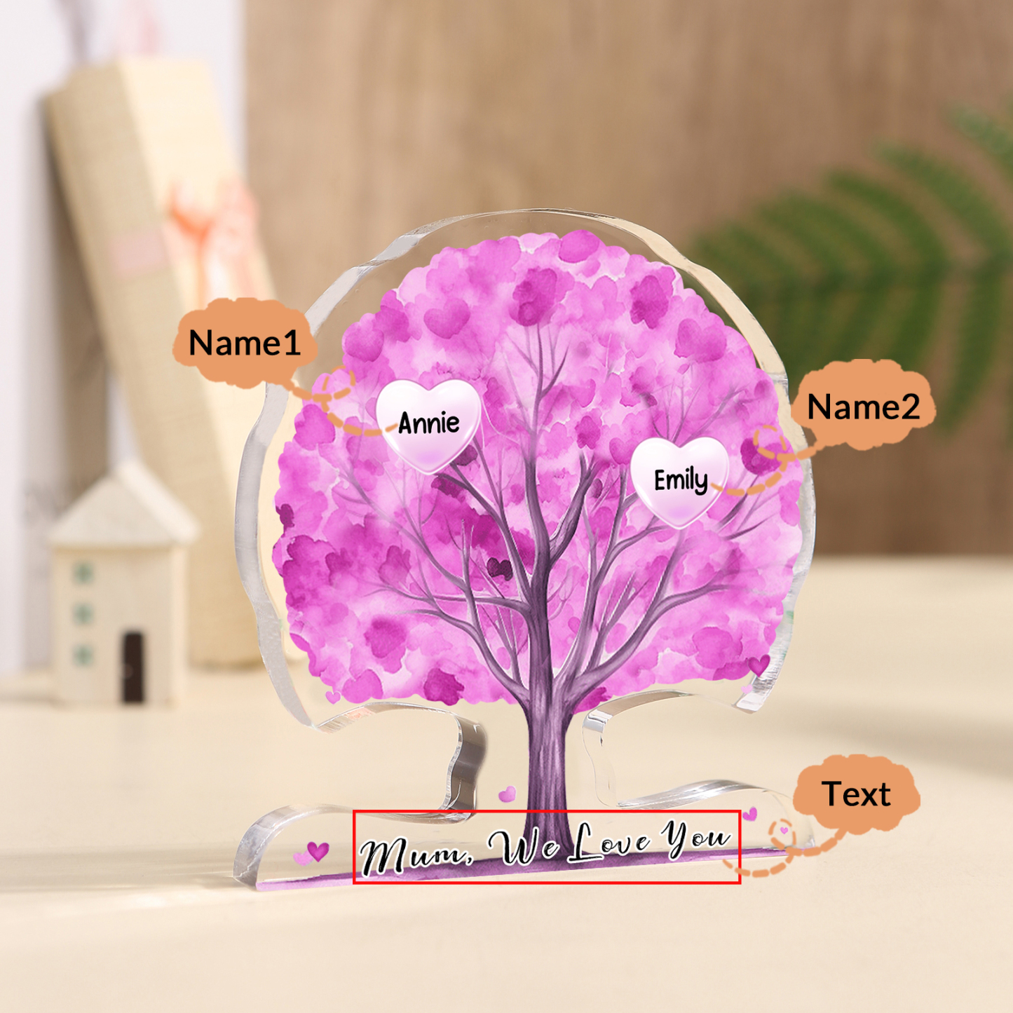 Personalized Tree Shaped Acrylic Plaque Best Mom Ever Custom Family Tree Gift for Mom | Jessemade