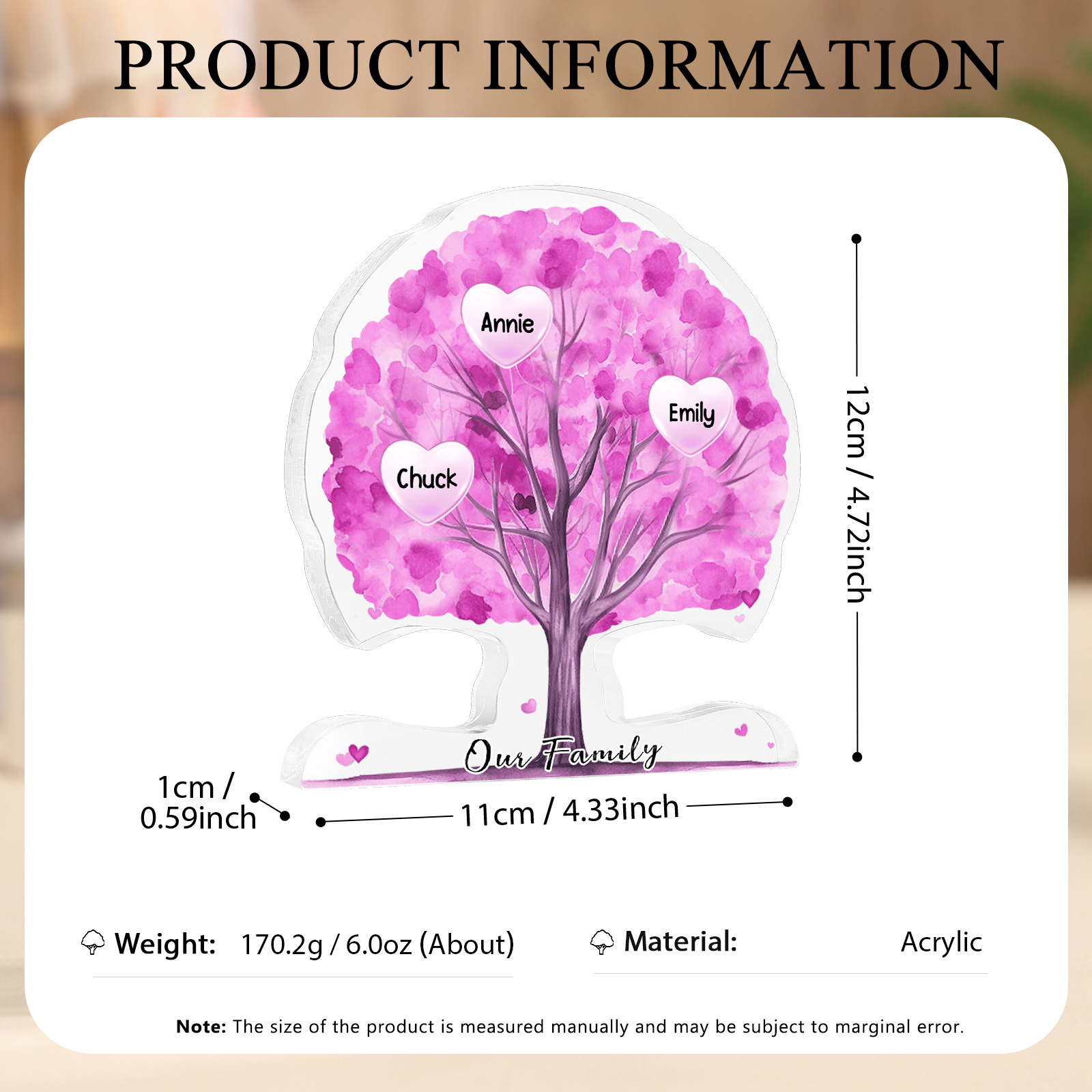 Personalized Tree Shaped Acrylic Plaque Best Mom Ever Custom Family Tree Gift for Mom | Jessemade