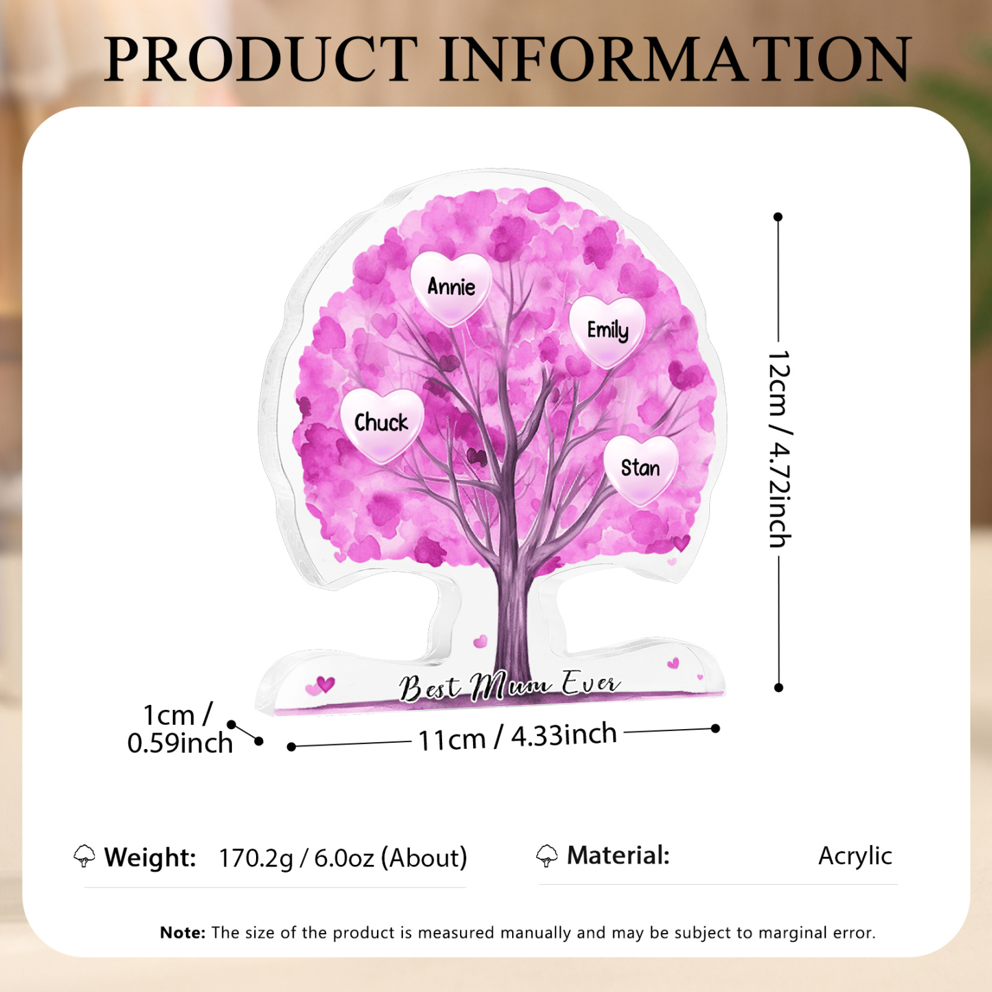 Personalized Tree Shaped Acrylic Plaque Best Mom Ever Custom Family Tree Gift for Mom | Jessemade