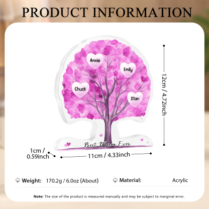 Personalized Tree Shaped Acrylic Plaque Best Mom Ever Custom Family Tree Gift for Mom | Jessemade
