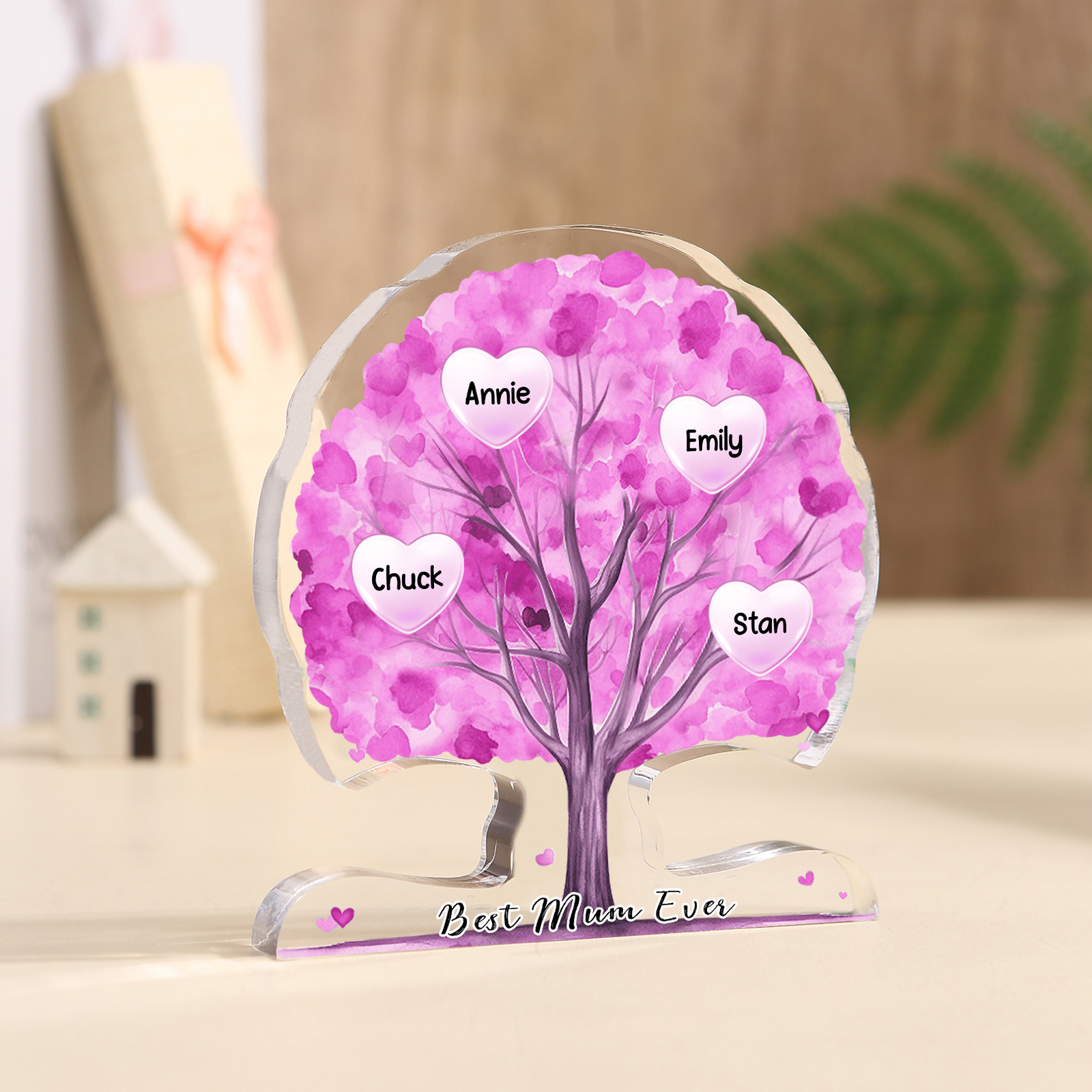 Personalized Tree Shaped Acrylic Plaque Best Mom Ever Custom Family Tree Gift for Mom | Jessemade