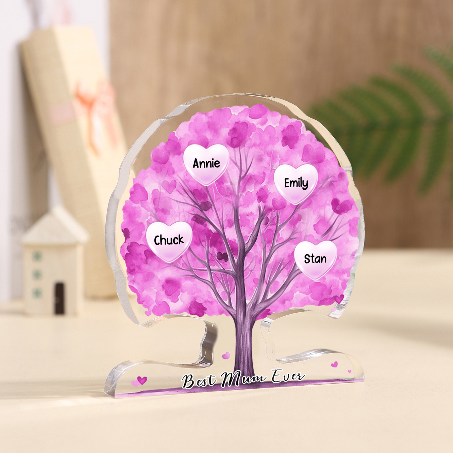 Personalized Tree Shaped Acrylic Plaque Best Mom Ever Custom Family Tree Gift for Mom | Jessemade