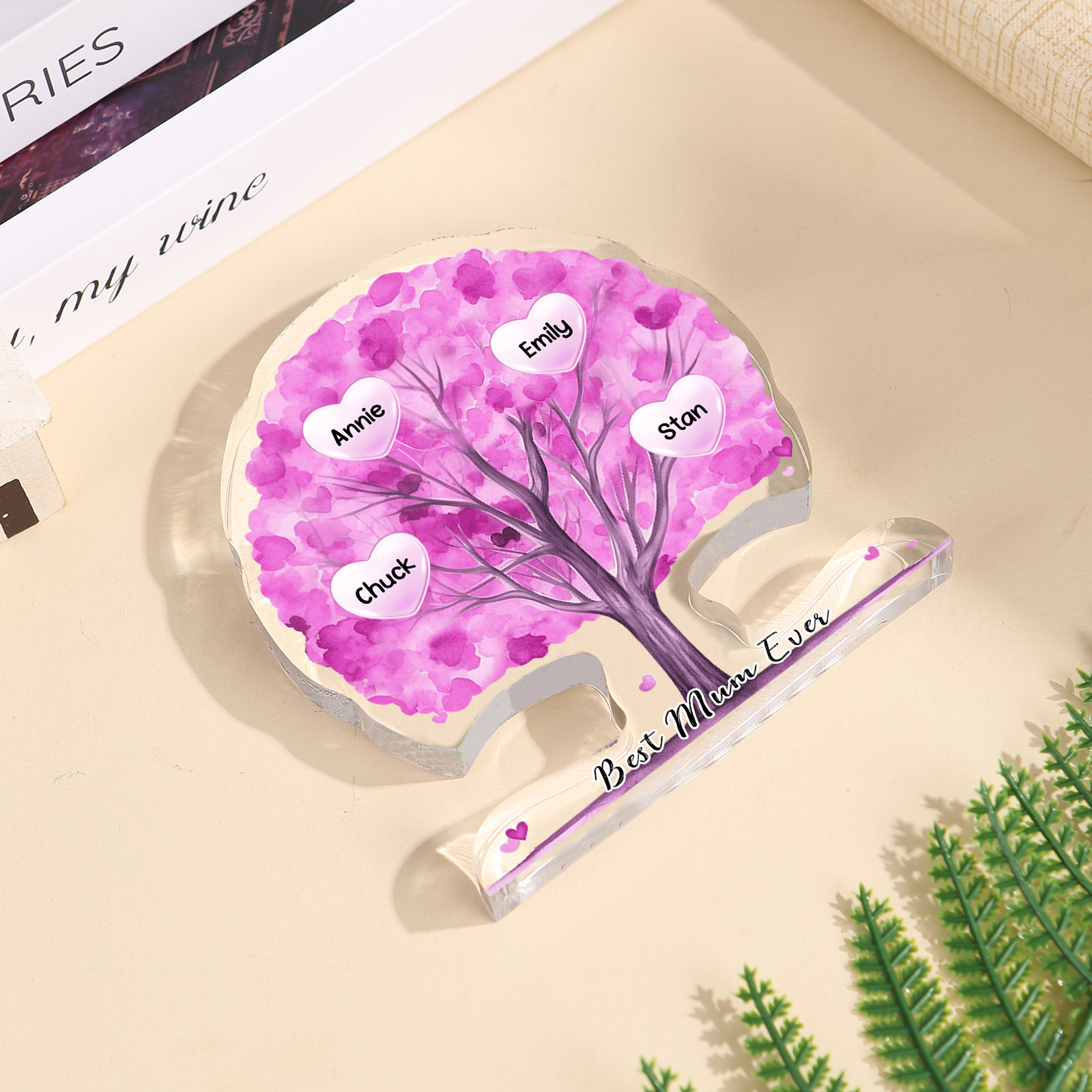 Personalized Tree Shaped Acrylic Plaque Best Mom Ever Custom Family Tree Gift for Mom | Jessemade