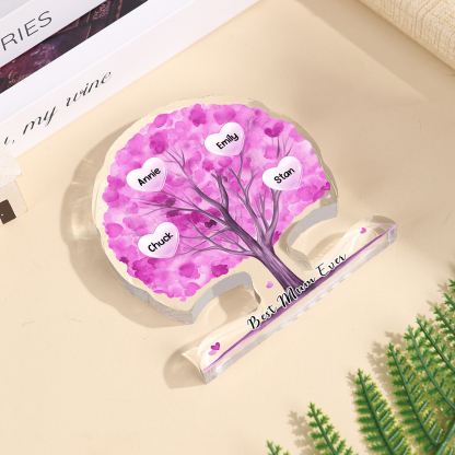 Personalized Tree Shaped Acrylic Plaque Best Mom Ever Custom Family Tree Gift for Mom | Jessemade
