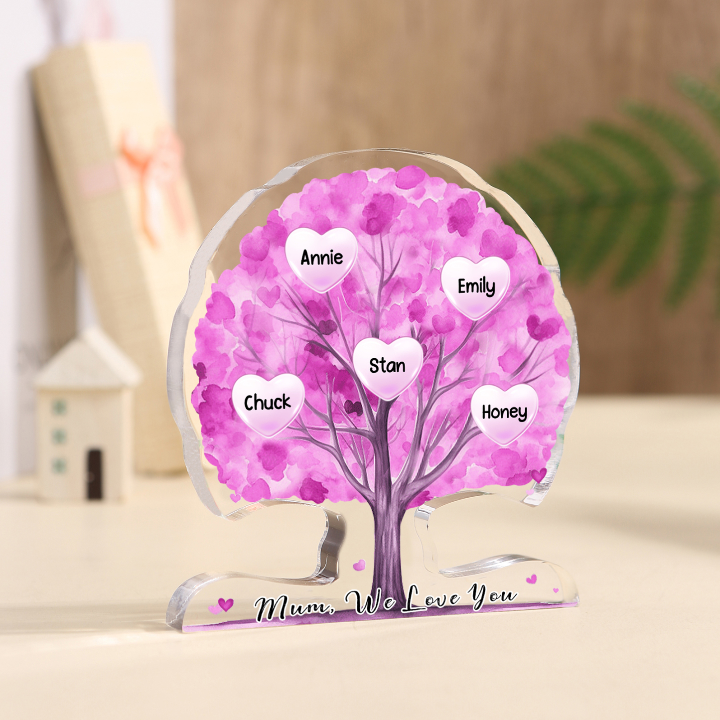 Personalized Tree Shaped Acrylic Plaque Best Mom Ever Custom Family Tree Gift for Mom | Jessemade