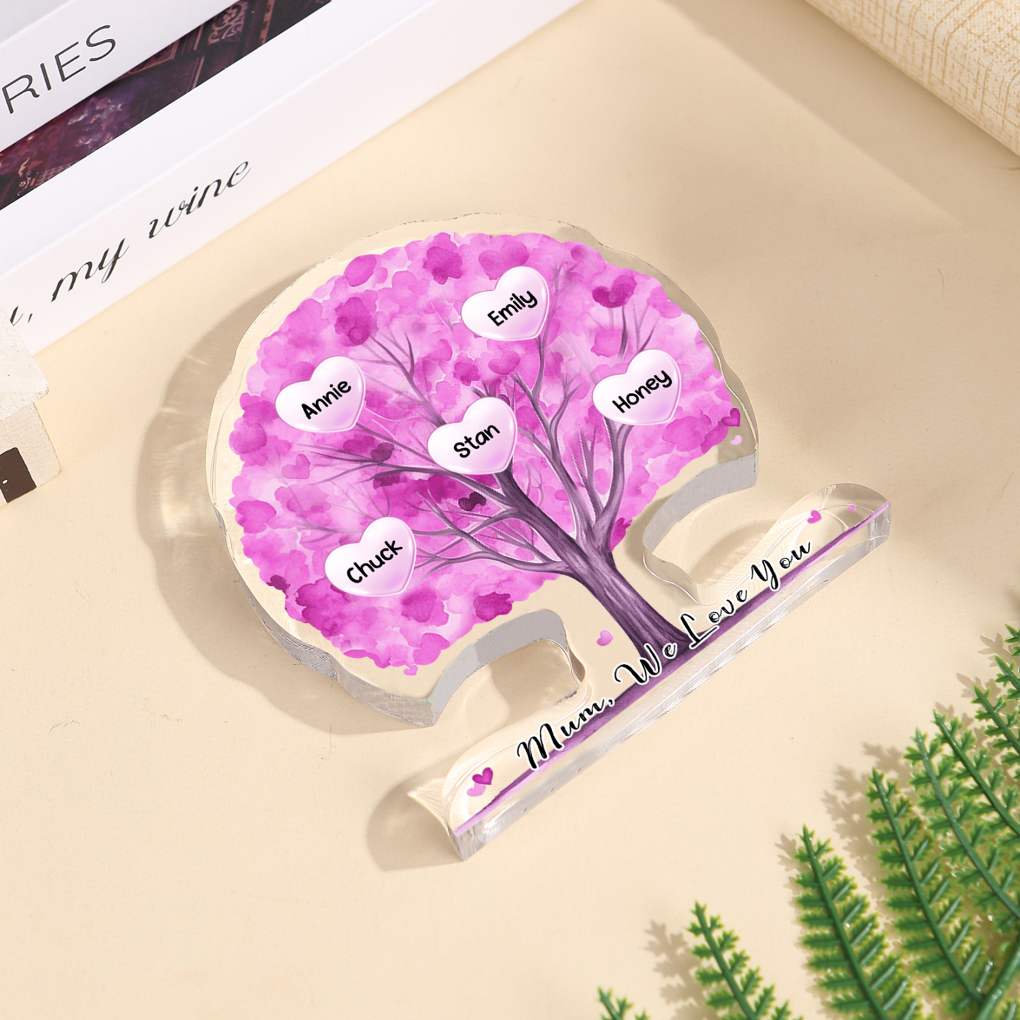 Personalized Tree Shaped Acrylic Plaque Best Mom Ever Custom Family Tree Gift for Mom | Jessemade