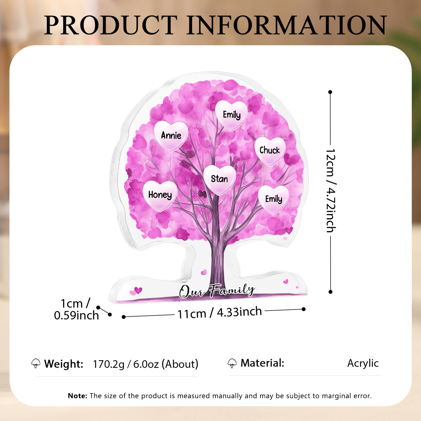 Personalized Tree Shaped Acrylic Plaque Best Mom Ever Custom Family Tree Gift for Mom | Jessemade