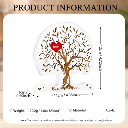 Personalized Tree Shaped Acrylic Plaque Best Mom Ever Custom Family Tree Gift for Mom | Jessemade