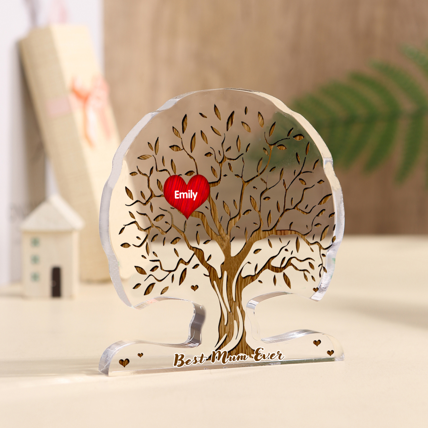 Personalized Tree Shaped Acrylic Plaque Best Mom Ever Custom Family Tree Gift for Mom | Jessemade