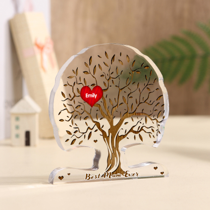 Personalized Tree Shaped Acrylic Plaque Best Mom Ever Custom Family Tree Gift for Mom | Jessemade
