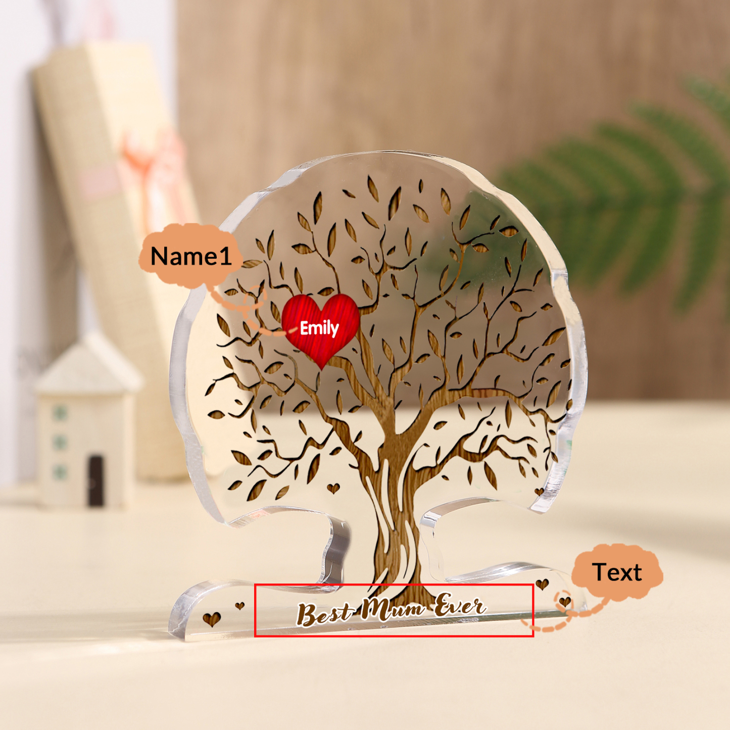 Personalized Tree Shaped Acrylic Plaque Best Mom Ever Custom Family Tree Gift for Mom | Jessemade