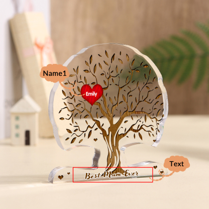 Personalized Tree Shaped Acrylic Plaque Best Mom Ever Custom Family Tree Gift for Mom | Jessemade