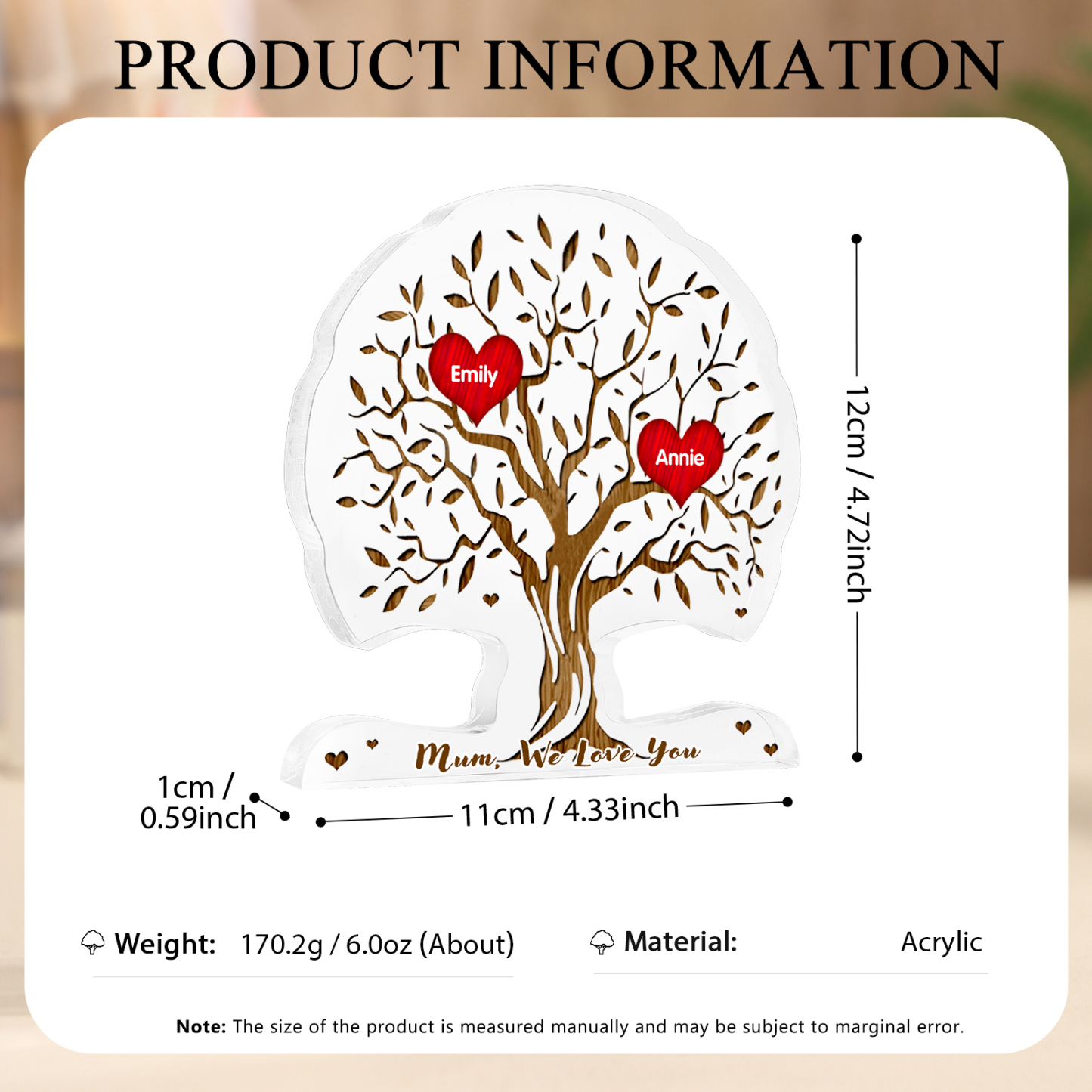 Personalized Tree Shaped Acrylic Plaque Best Mom Ever Custom Family Tree Gift for Mom | Jessemade