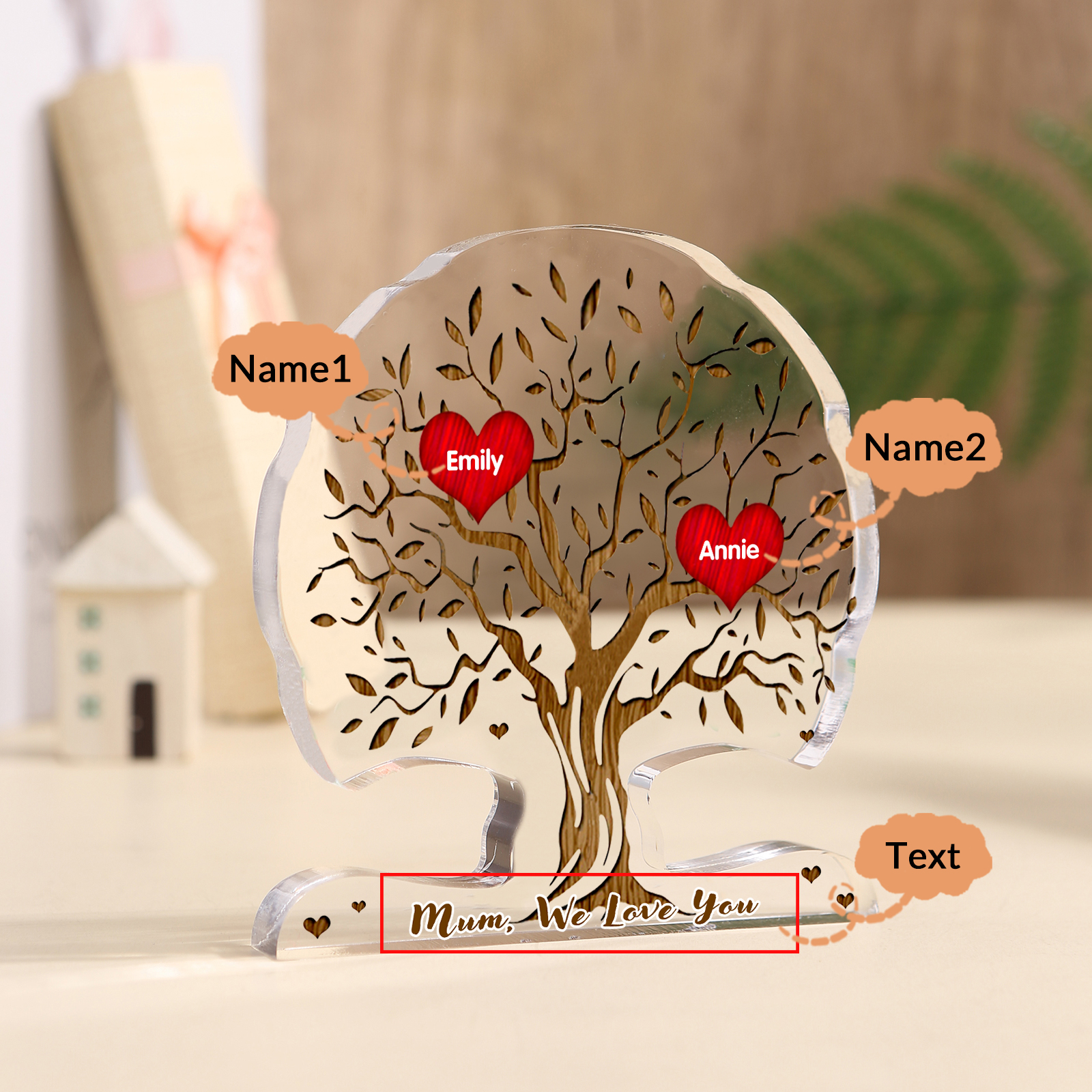 Personalized Tree Shaped Acrylic Plaque Best Mom Ever Custom Family Tree Gift for Mom | Jessemade