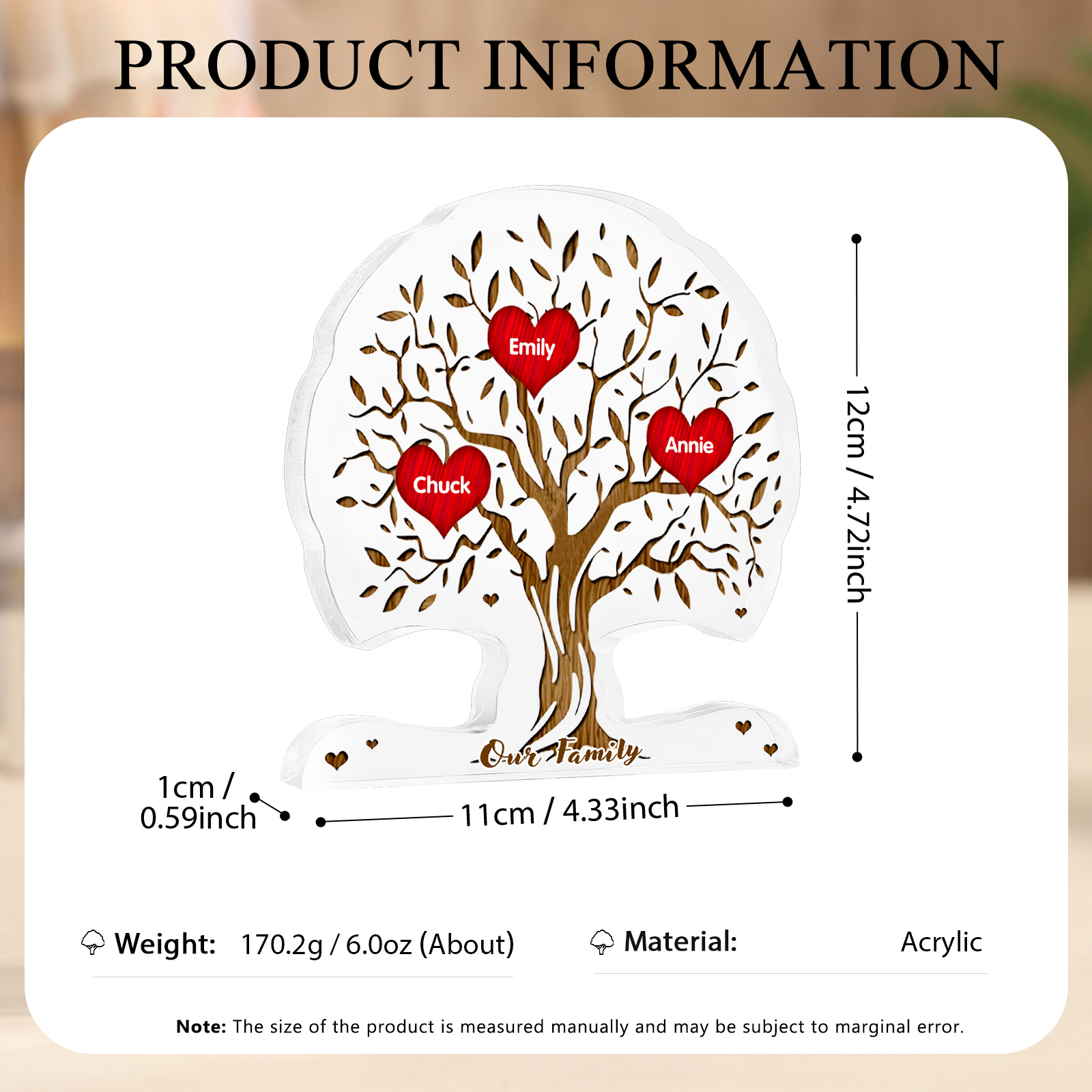 Personalized Tree Shaped Acrylic Plaque Best Mom Ever Custom Family Tree Gift for Mom | Jessemade