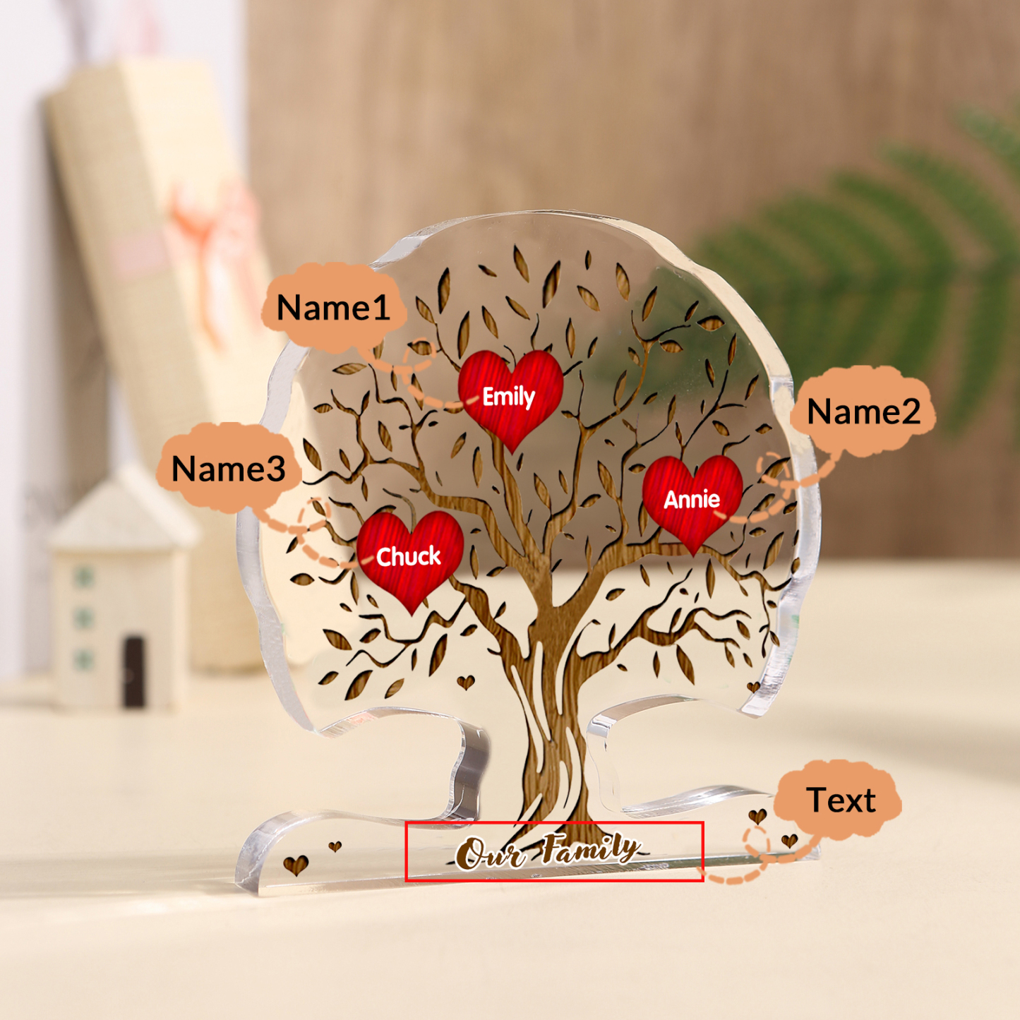 Personalized Tree Shaped Acrylic Plaque Best Mom Ever Custom Family Tree Gift for Mom | Jessemade
