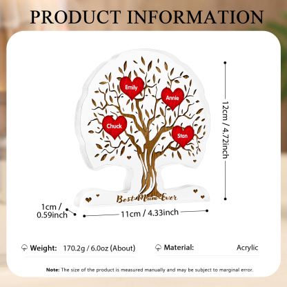 Personalized Tree Shaped Acrylic Plaque Best Mom Ever Custom Family Tree Gift for Mom | Jessemade