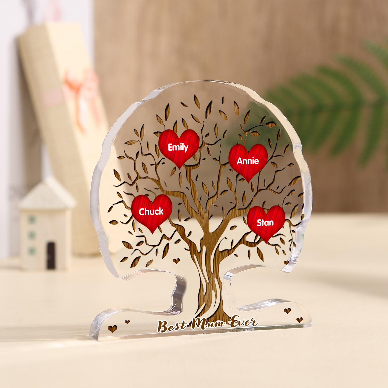 Personalized Tree Shaped Acrylic Plaque Best Mom Ever Custom Family Tree Gift for Mom | Jessemade