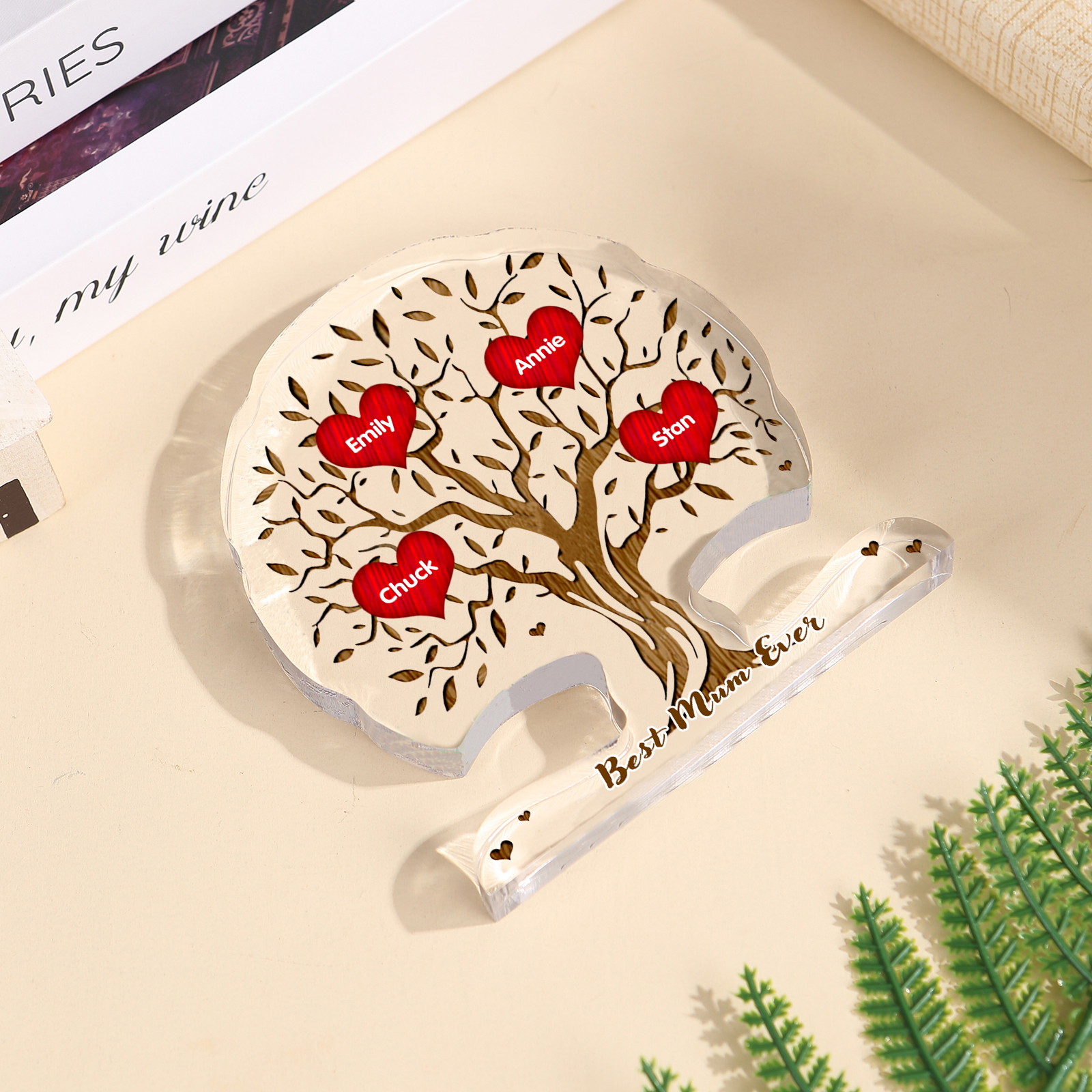 Personalized Tree Shaped Acrylic Plaque Best Mom Ever Custom Family Tree Gift for Mom | Jessemade