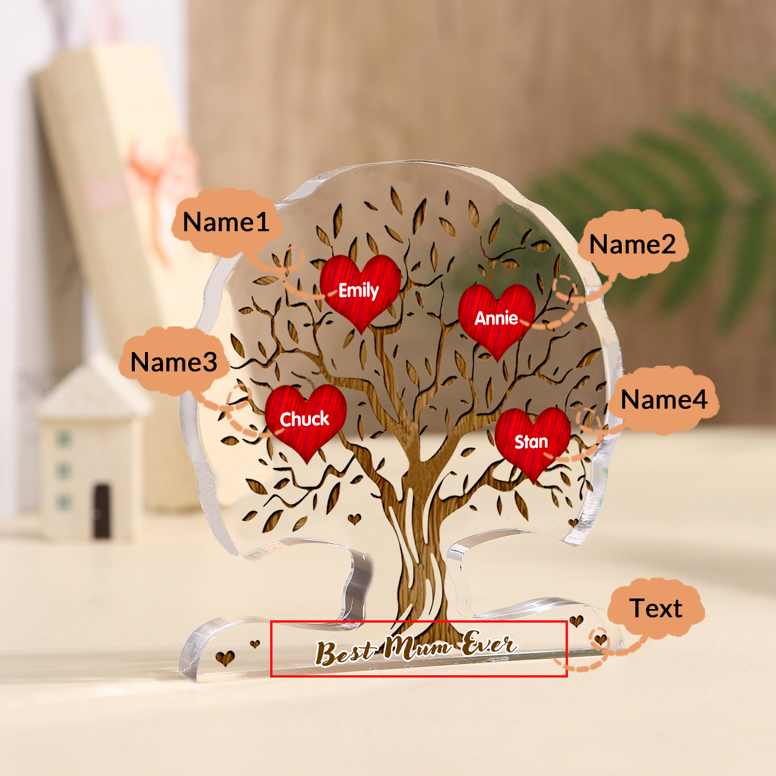 Personalized Tree Shaped Acrylic Plaque Best Mom Ever Custom Family Tree Gift for Mom | Jessemade