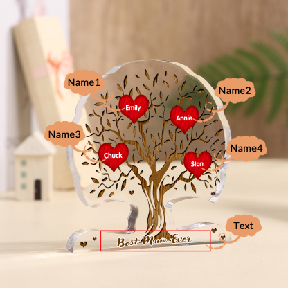 Personalized Tree Shaped Acrylic Plaque Best Mom Ever Custom Family Tree Gift for Mom | Jessemade