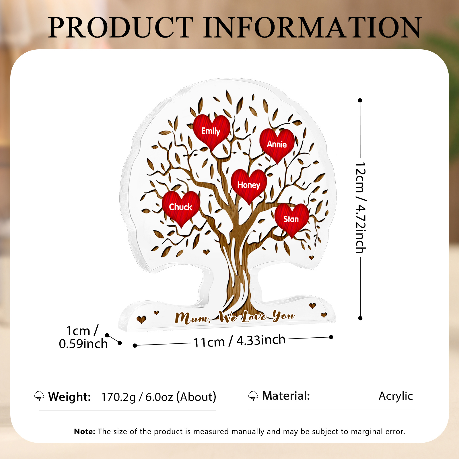 Personalized Tree Shaped Acrylic Plaque Best Mom Ever Custom Family Tree Gift for Mom | Jessemade