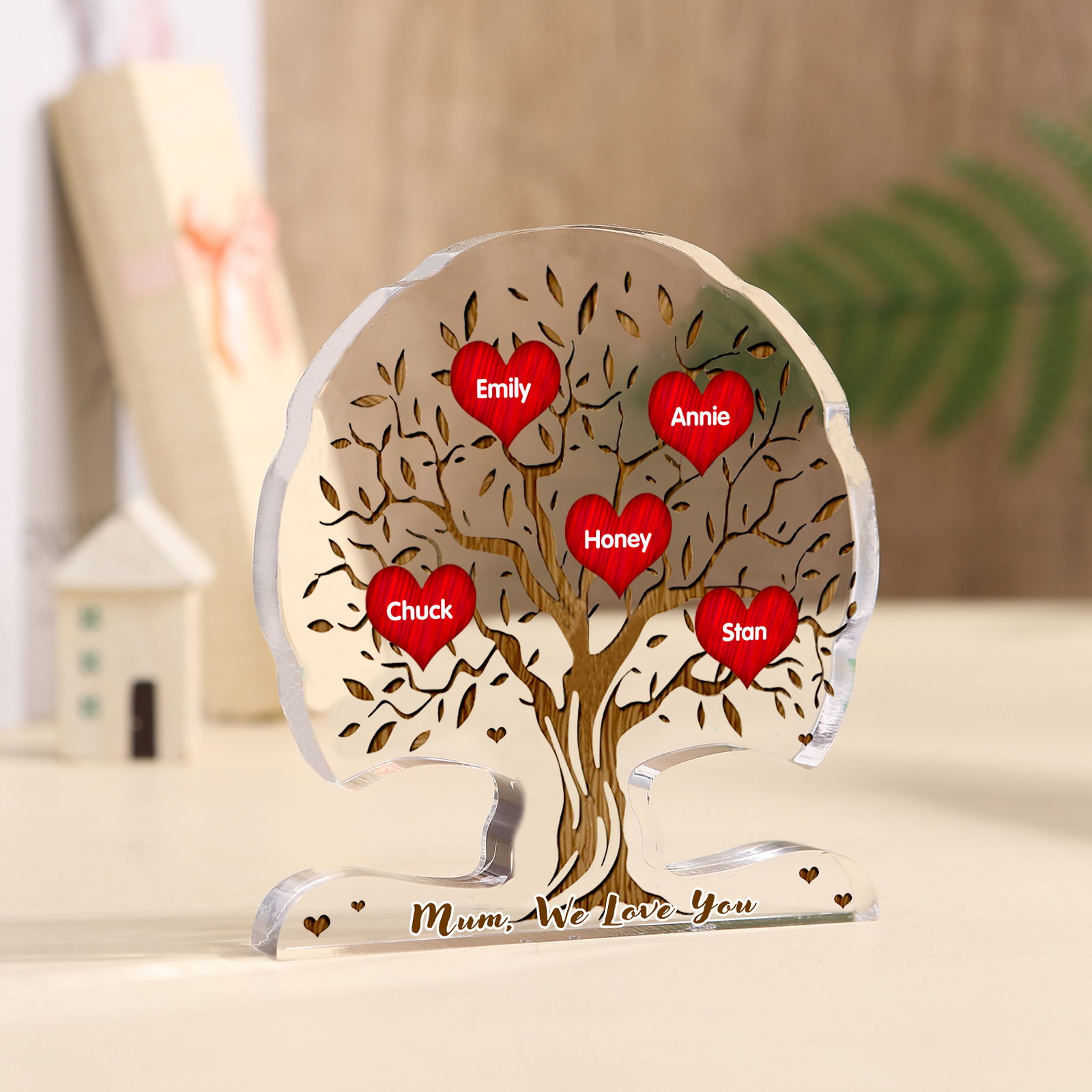 Personalized Tree Shaped Acrylic Plaque Best Mom Ever Custom Family Tree Gift for Mom | Jessemade