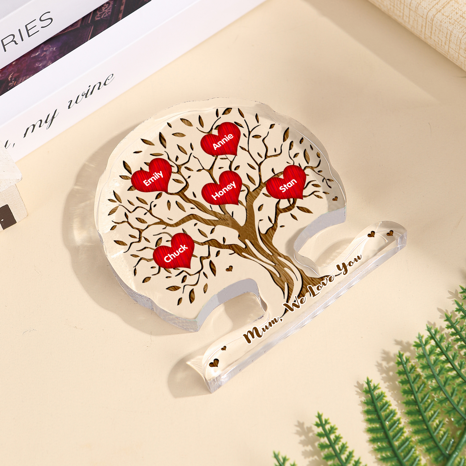 Personalized Tree Shaped Acrylic Plaque Best Mom Ever Custom Family Tree Gift for Mom | Jessemade