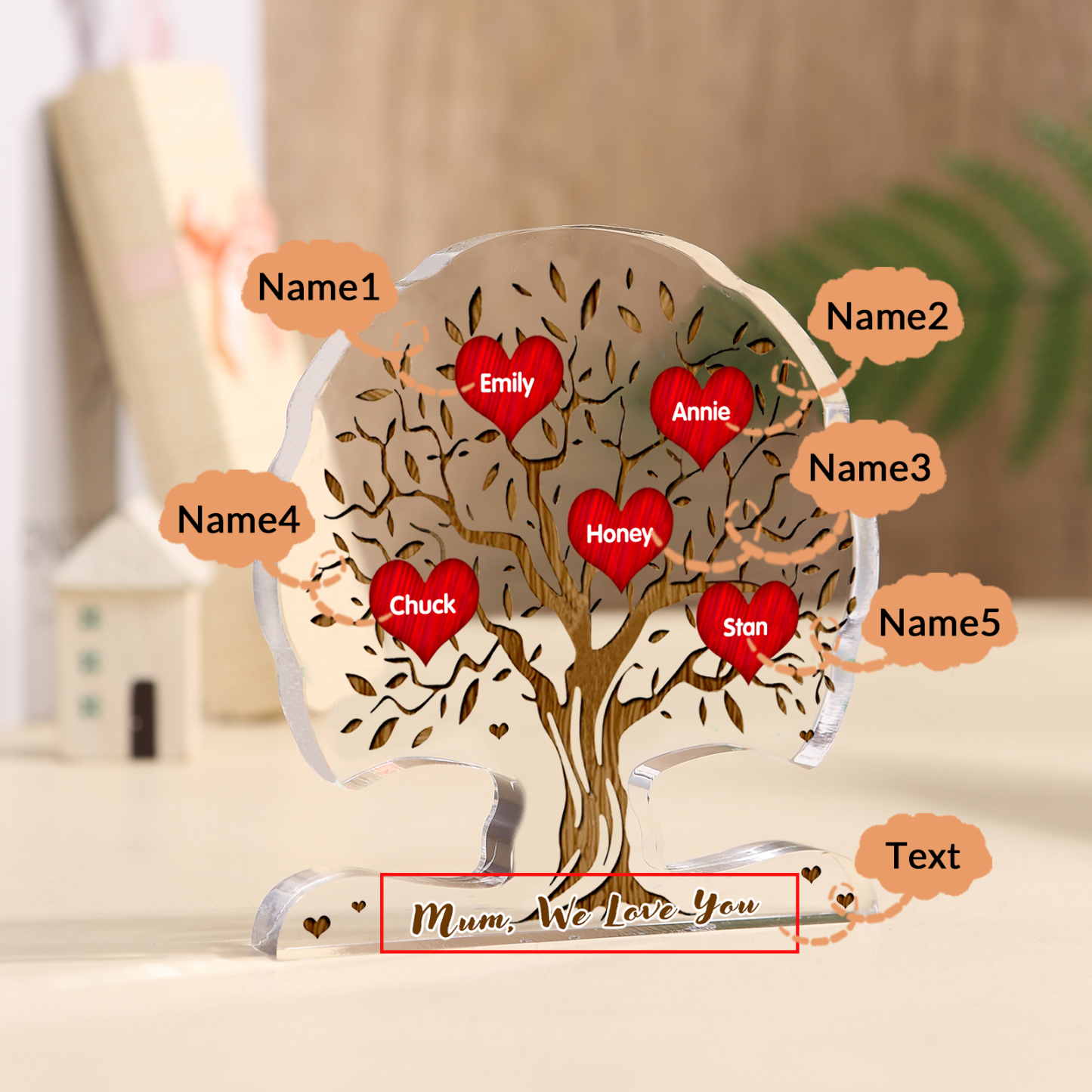 Personalized Tree Shaped Acrylic Plaque Best Mom Ever Custom Family Tree Gift for Mom | Jessemade