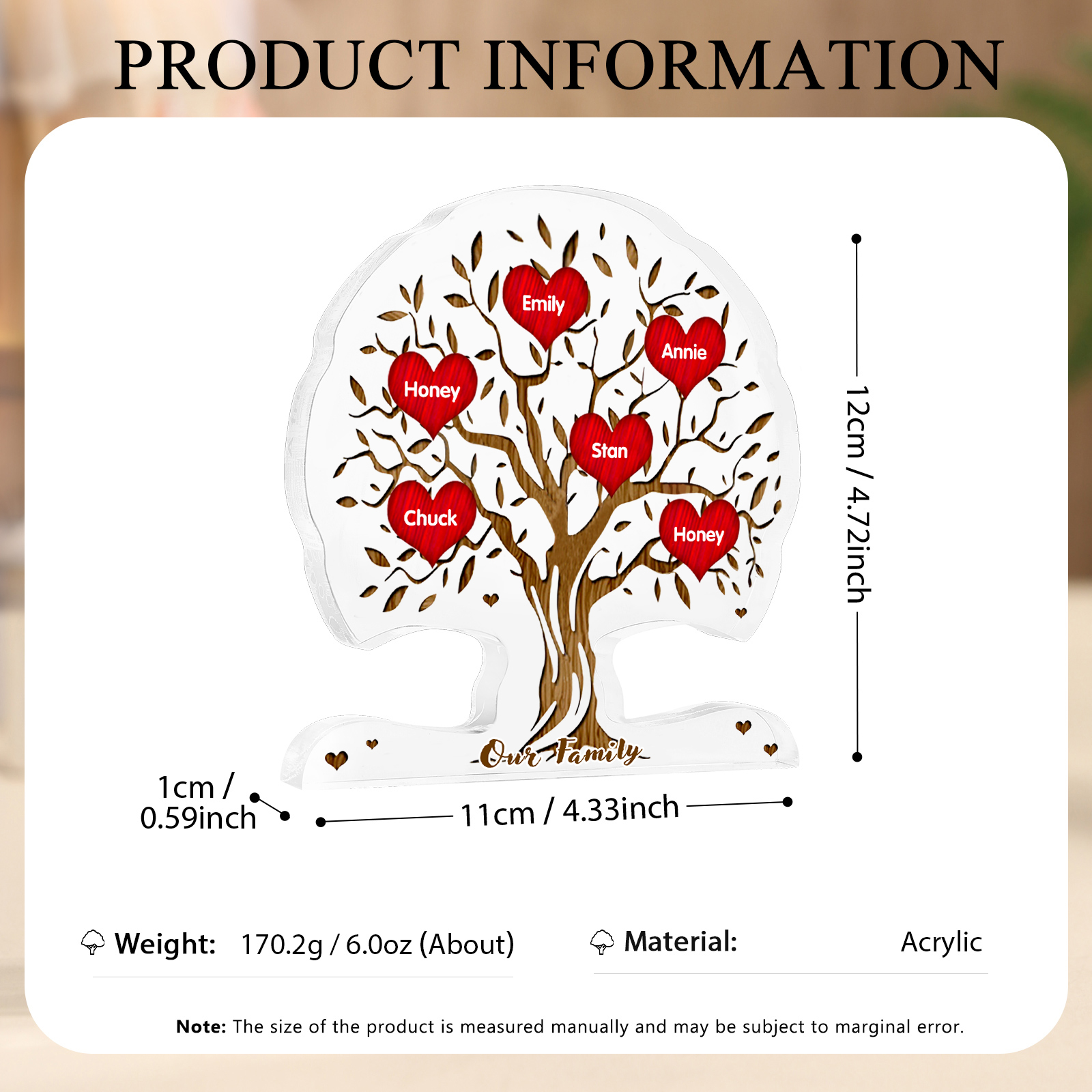 Personalized Tree Shaped Acrylic Plaque Best Mom Ever Custom Family Tree Gift for Mom | Jessemade