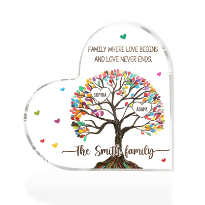 Personalized Family Tree of Life Acrylic Heart Plaque – with 2 Names & 2 Texts - Mother’s Day Gift