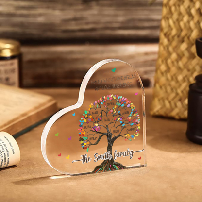Personalized Family Tree of Life Acrylic Heart Plaque – with 8 Names & 2 Texts - Mother’s Day Gift
