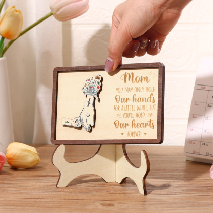 Hand-in-Hand Custom Wooden Plaque for Mom - Personalized Mother's Day Wooden Plaque