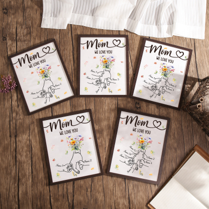 6 Names - Personalized Hand-in-Hand Wooden Plaque for Mom - Customize with Names & Text - Mother’s Day Gift