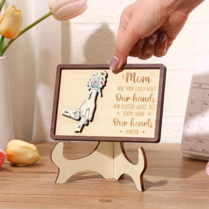 3 names - Hand-in-Hand Custom Wooden Plaque for Mom - Personalized Mother's Day Wooden Plaque