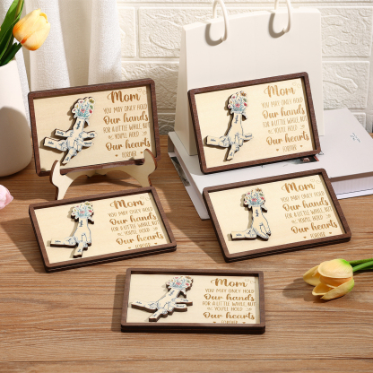 5 names - Hand-in-Hand Custom Wooden Plaque for Mom - Personalized Mother's Day Wooden Plaque
